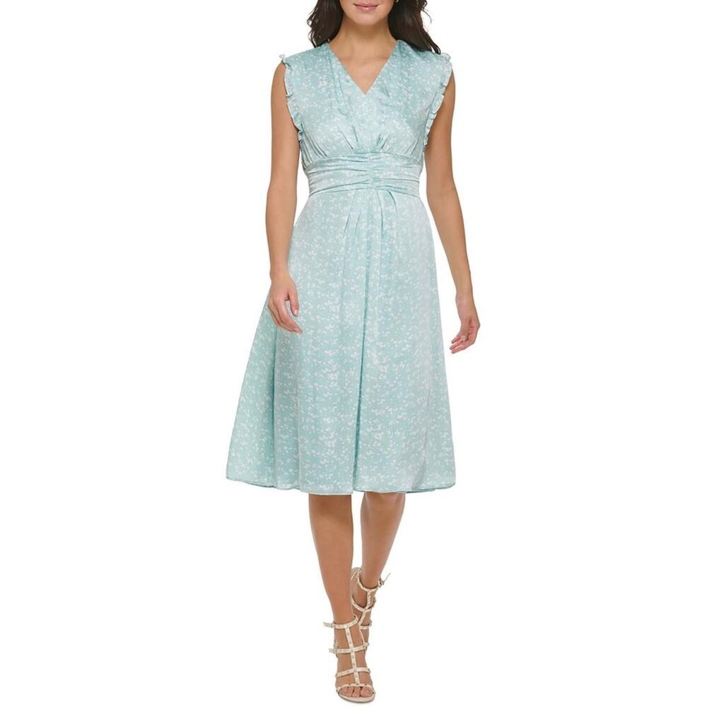 NWT DKNY Womens 8 Ruffle Printed Floral Midi Dress